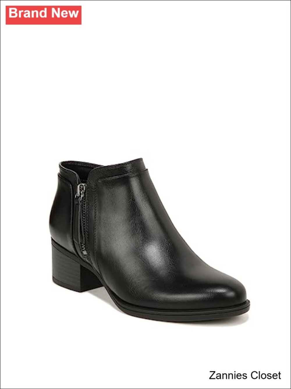 ✨Naturalizer Karol Faux Leather Ankle Bootie Round Toe Block Heel Side Zip